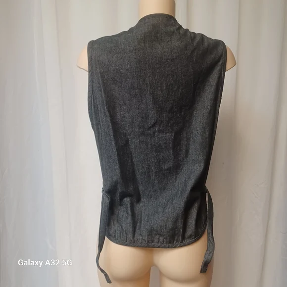 STUDIO COLLECTION Vtg SIZE M Black and White Denim Jean Waistcost Vest - Picture 6 of 11